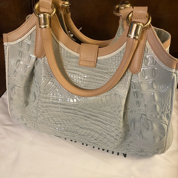 Brahmin Light Blue and Tan Croc-Embossed Shoulder Bag - Picture 4 of 10